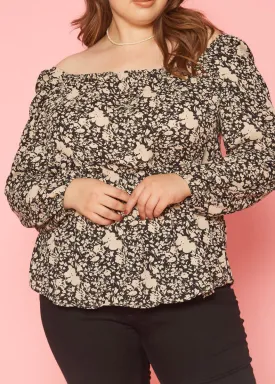 HI Curvy Plus Size Women Vintage Floral Print Off Shoulder Blouse