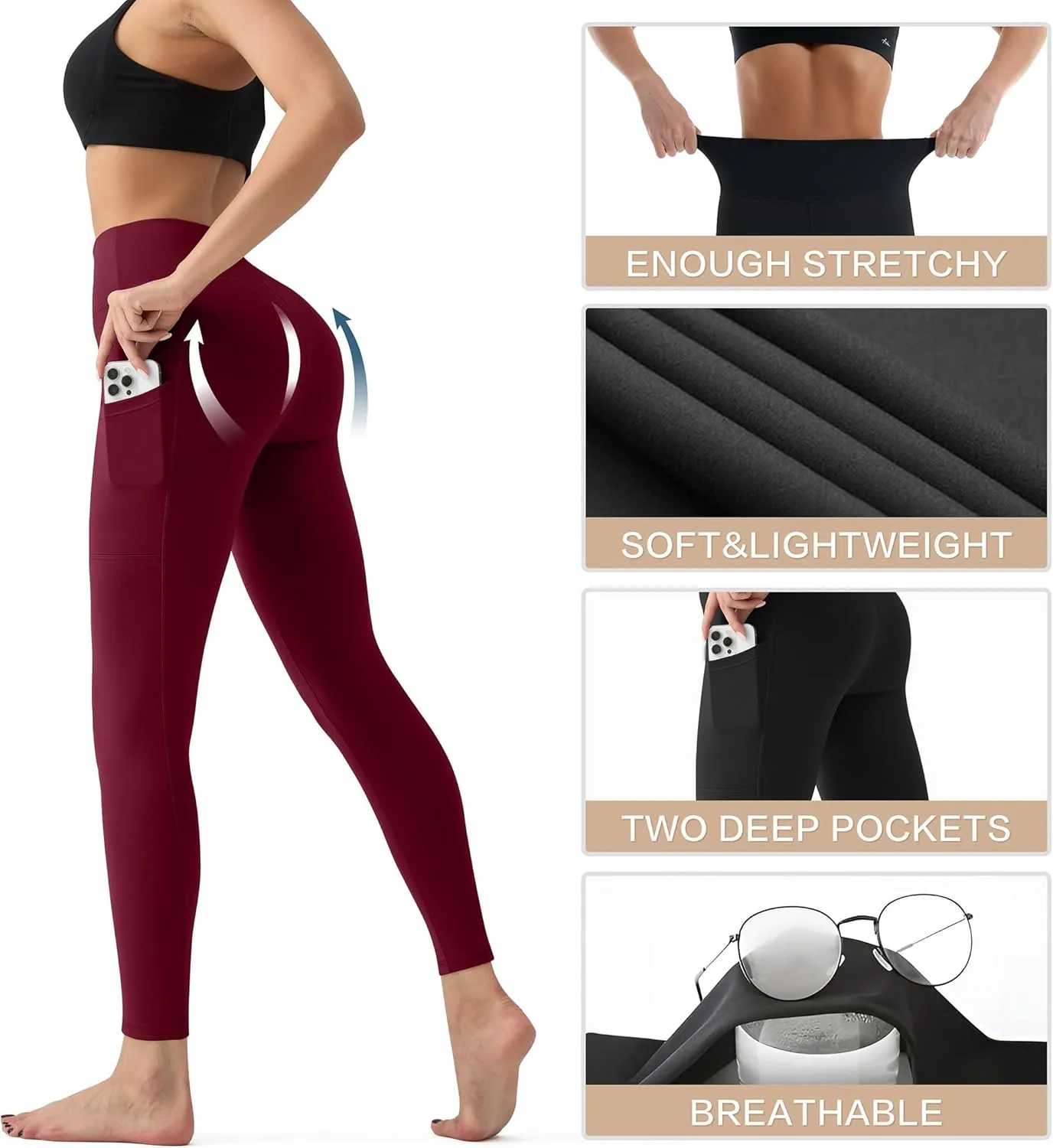 High Waisted Leggings for Women - Tummy Control Yoga Pants for Workout Running Athletic Women's Leggings Plus Size