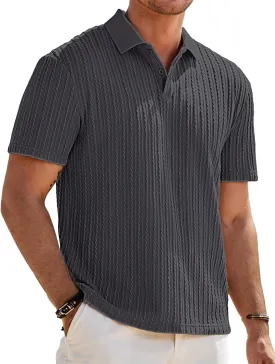 JMIERR Mens Casual Polo Shirt Summer Short Sleeve Vacation Button Beach Knit Stretchy Golf Shirts