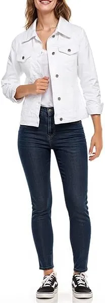 Juicy Trendz Women Relaxed Fit Denim jacket Button UP Lightweight Long Sleeve Ladies Stretch Trucker Jean Jackets