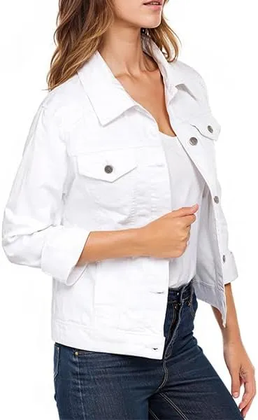 Juicy Trendz Women Relaxed Fit Denim jacket Button UP Lightweight Long Sleeve Ladies Stretch Trucker Jean Jackets
