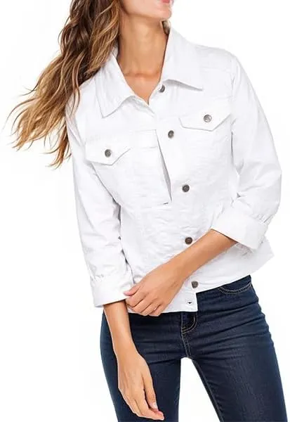 Juicy Trendz Women Relaxed Fit Denim jacket Button UP Lightweight Long Sleeve Ladies Stretch Trucker Jean Jackets