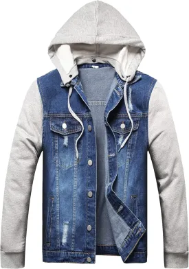 LZLER Hoodie Jean Jacket for Men,Casual Slim Fit Men's Denim Jacket with Hood