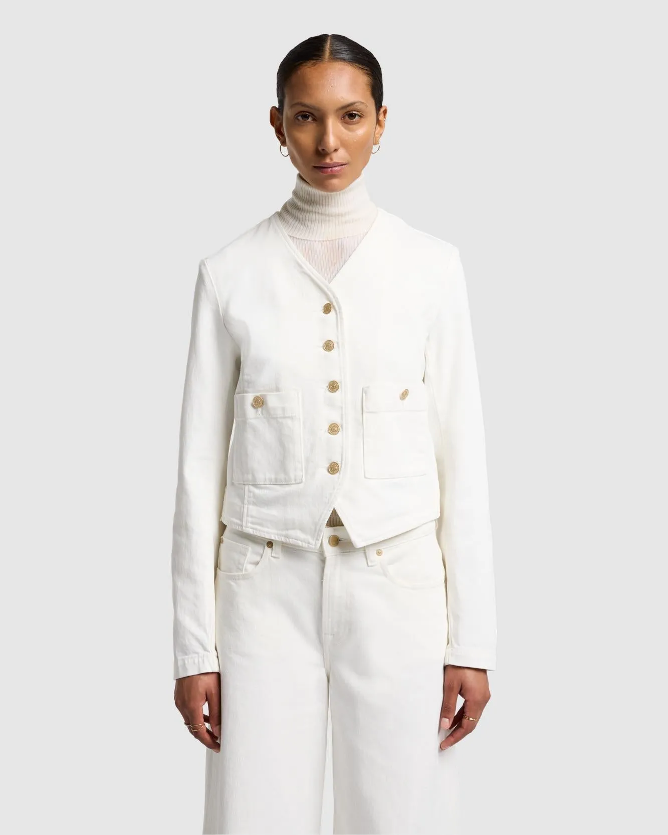 MANKIND Collarless Jacket in Vintage White