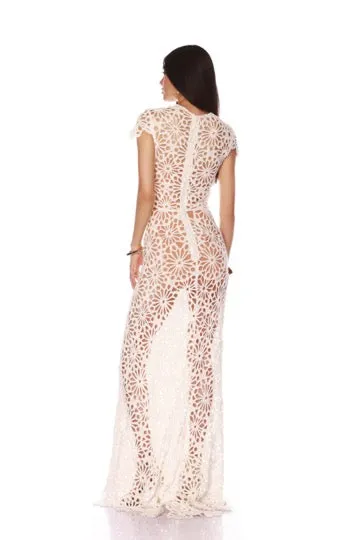 Marley Cap Sleeve White Crochet Maxi Dress - S