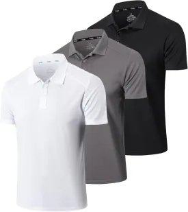 Mens 3 Pack Polo Shirt Moisture Wicking Quick Dry Performance Athletic Short Sleeve Golf Shirt