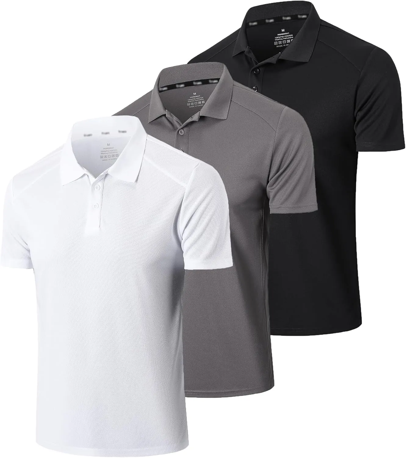 Mens 3 Pack Polo Shirt Moisture Wicking Quick Dry Performance Athletic Short Sleeve Golf Shirt