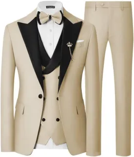 Mens 3 Piece Tuxedo Suit Slim Fit Wedding Prom Dinner Tuxedo for Men Double Breasted Suits Set with Bow Tie
