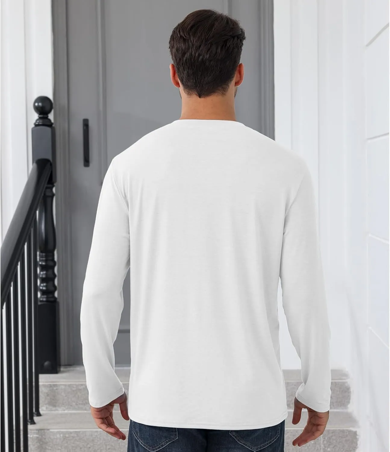 Men's Casual Henley Shirts Long Sleeve Casual Basic T Shirt Soild Button Tee Top