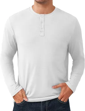 Men's Casual Henley Shirts Long Sleeve Casual Basic T Shirt Soild Button Tee Top