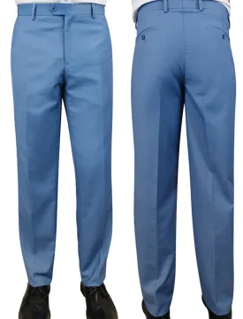 Men's Dress Pants Flat Front 100% Fine Wool Open Inseam | Steel-blue | PL-100