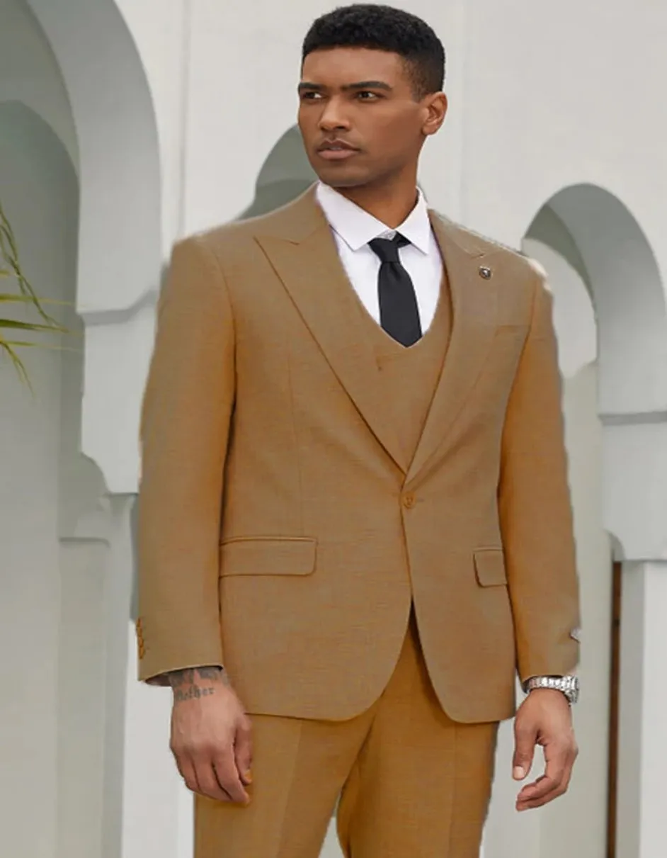 Mens Khaki Color Tuxedo - Mens Stacy Adams One Button Summer Khaki Double Breasted Suit