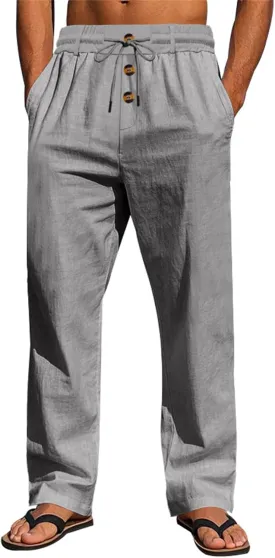 Mens Loose Fit Wide Leg Drawstring Baggy Yoga Beach Lightweight Work Office Athletic Workout Straight Trousers Pants
