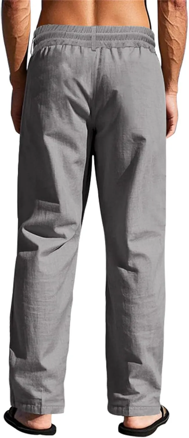 Mens Loose Fit Wide Leg Drawstring Baggy Yoga Beach Lightweight Work Office Athletic Workout Straight Trousers Pants