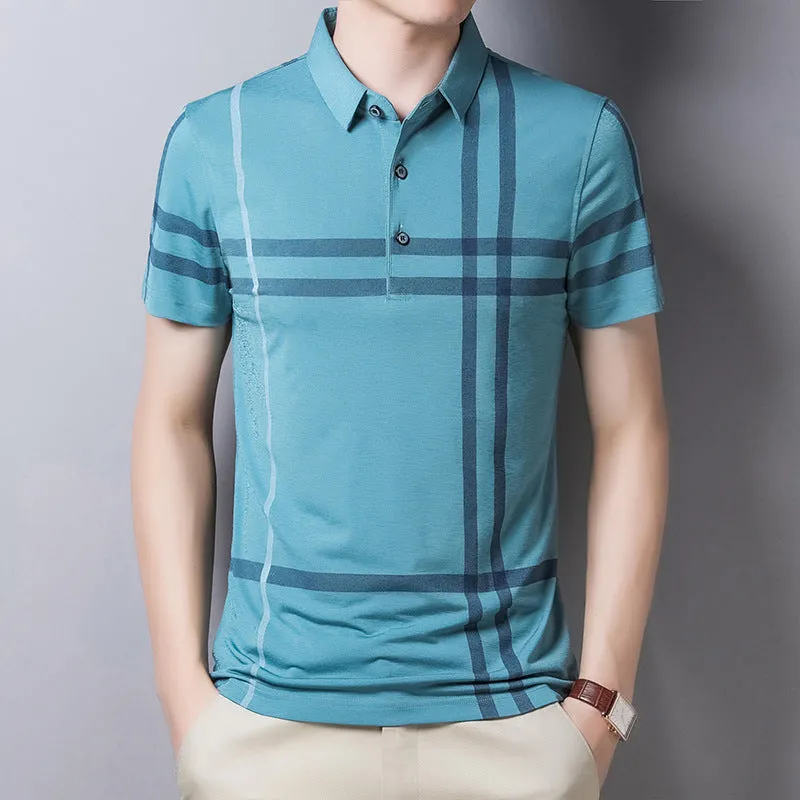 Men's Striped Polo Short Sleeve Slim Fit T-shirt - GlamzLife