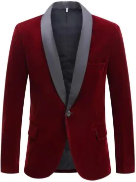 Men's Velvet Slim Fit Blazer | Single Button Tuxedo for Prom, Weddings & Evening Events | Formal Dinner Party Jacket