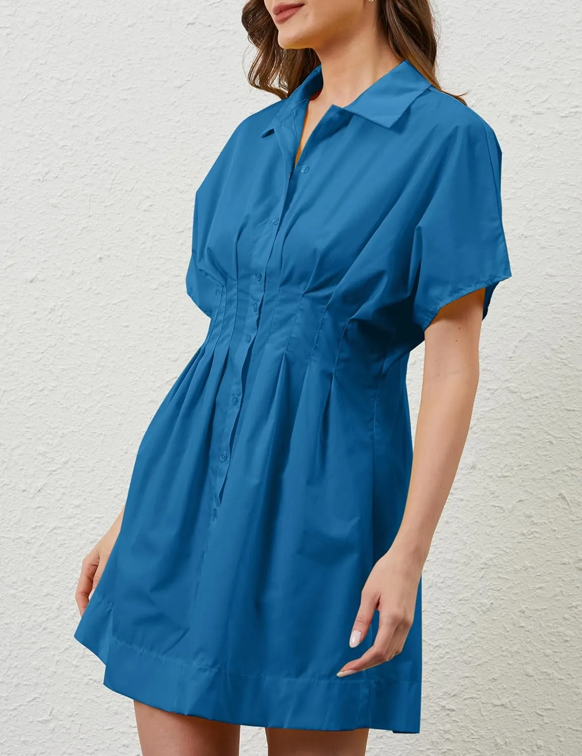 MISSACTIVER Women Pleated Button Down Shirt Dress Short Sleeve Striped Corset Mini Dresses Casual Summer Short Dress