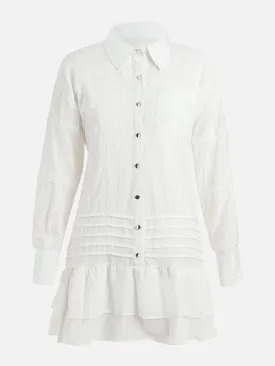 Monaco Pleated Metallic Shirt Dress (White)