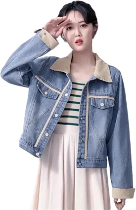 Niiyyjj Denim Jacket for Women Embroidered Chinese Style Long Sleeve Buttons O-Neck Jean Coats