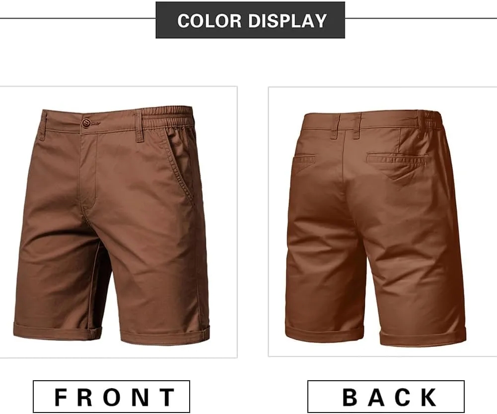 Oymyakon Men's Stretch Chino Short Slim Fit 10" Inseam Flat Front Shorts Summer Cotton Casual Shorts with Pocket