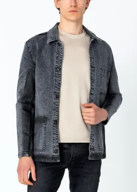 Patch Pocket Fitted Waxed Denim Jacket - Grey