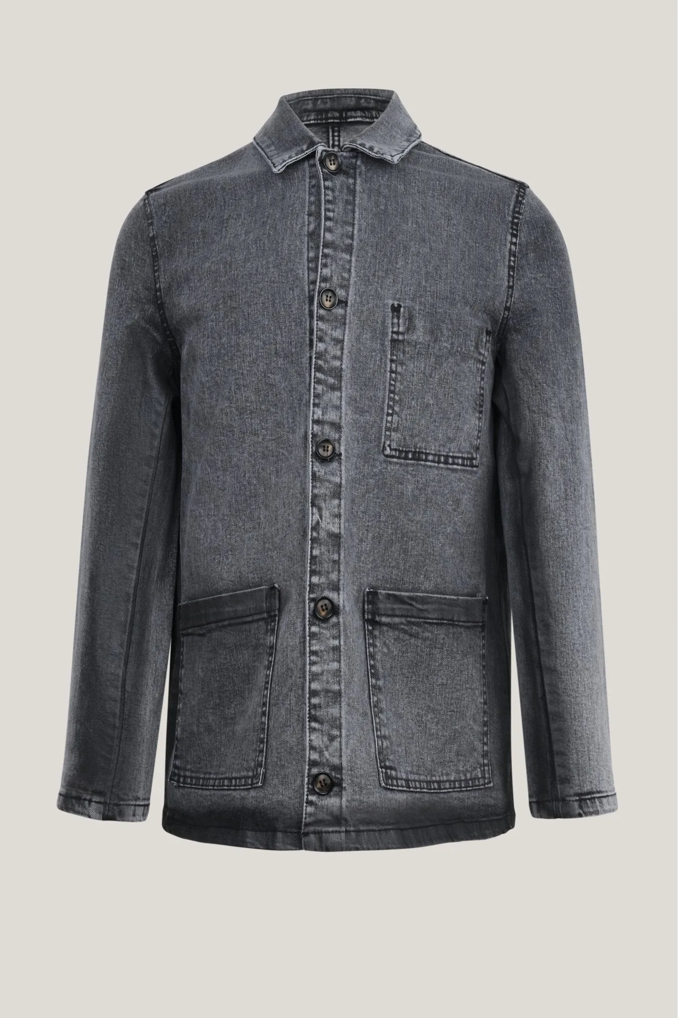 Patch Pocket Fitted Waxed Denim Jacket - Grey