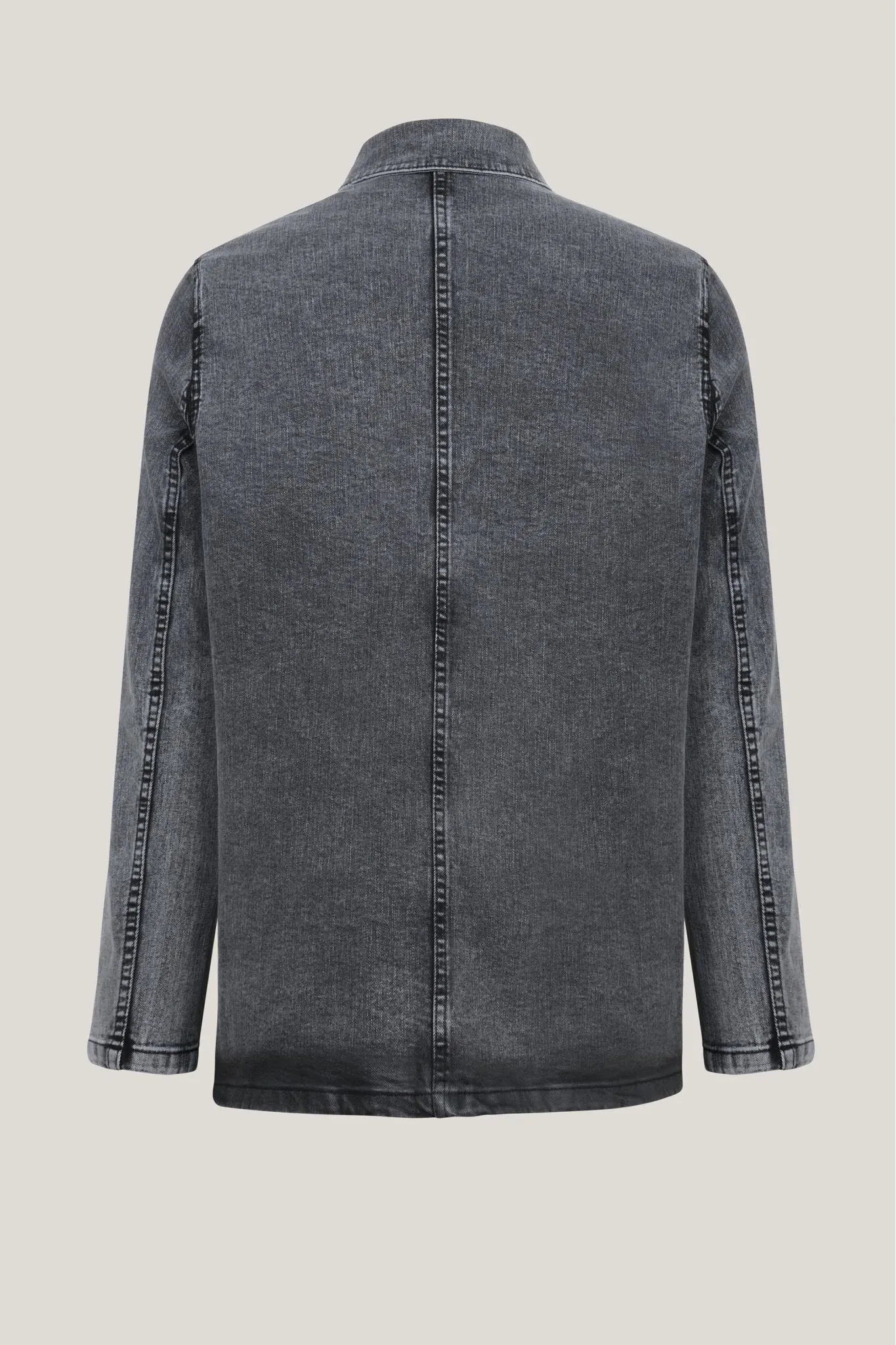 Patch Pocket Fitted Waxed Denim Jacket - Grey