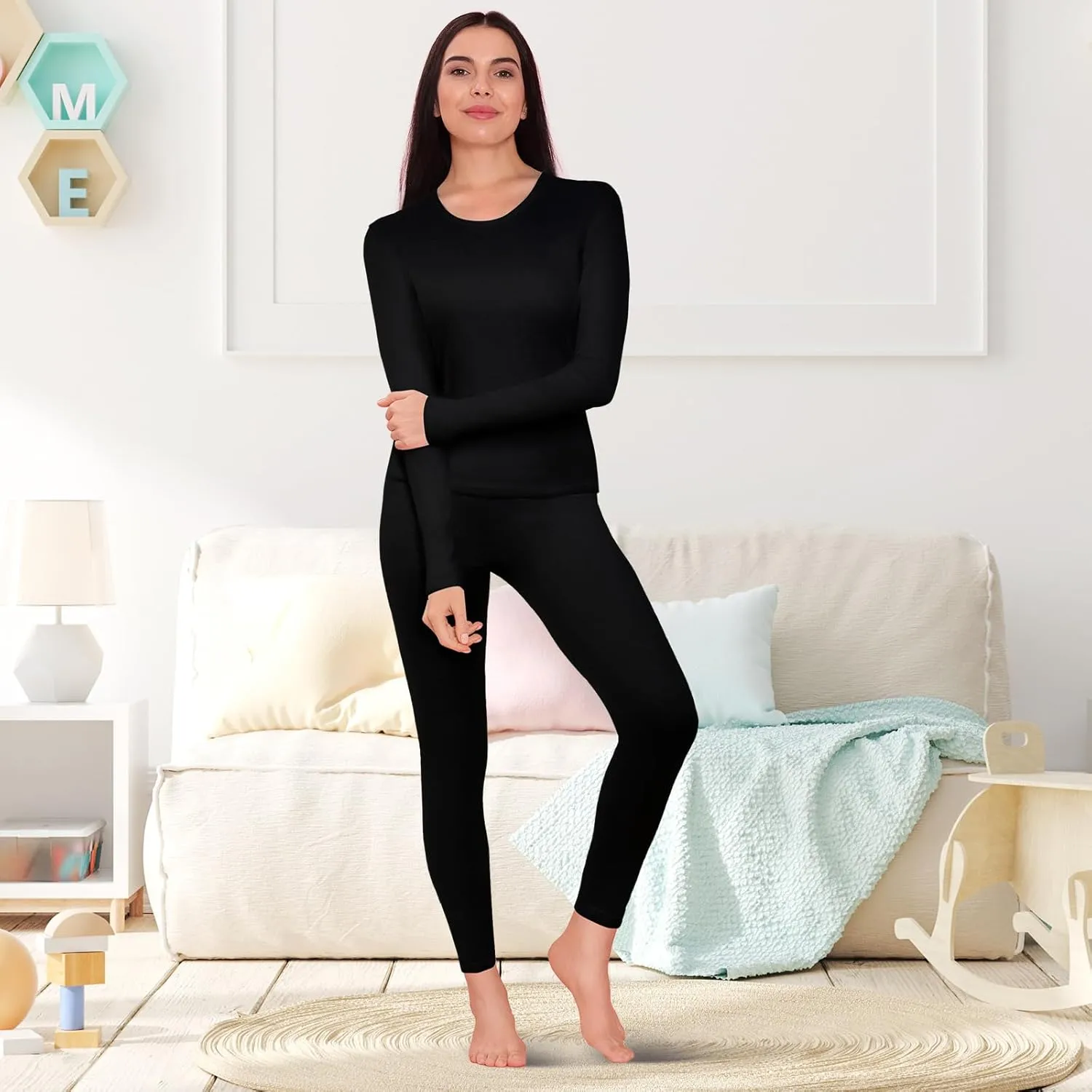 Patelai 2 Set Thermal Underwear Warm Fleece Lined Thermal Leggings and Womens Thermal Tops Base Layer for Winter Cold Weather