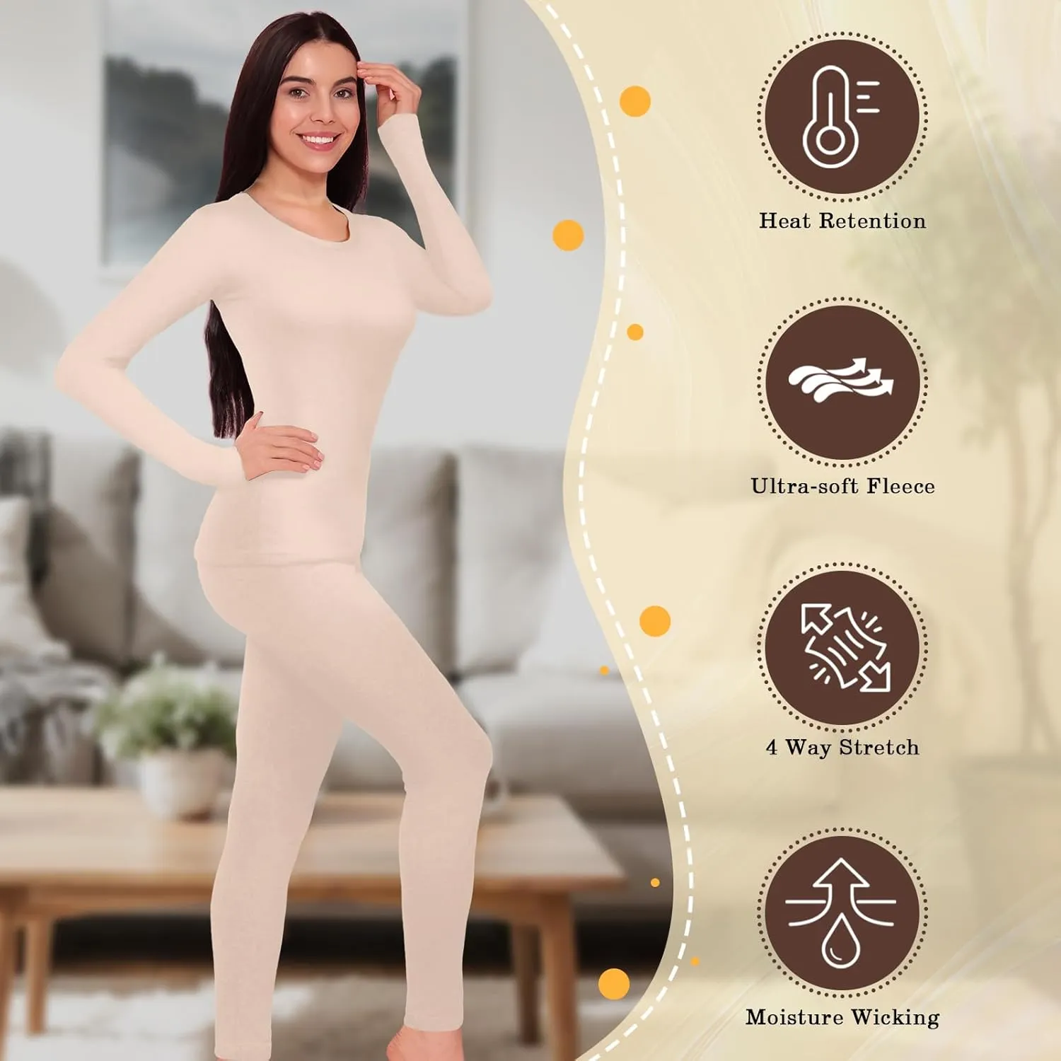 Patelai 2 Set Thermal Underwear Warm Fleece Lined Thermal Leggings and Womens Thermal Tops Base Layer for Winter Cold Weather