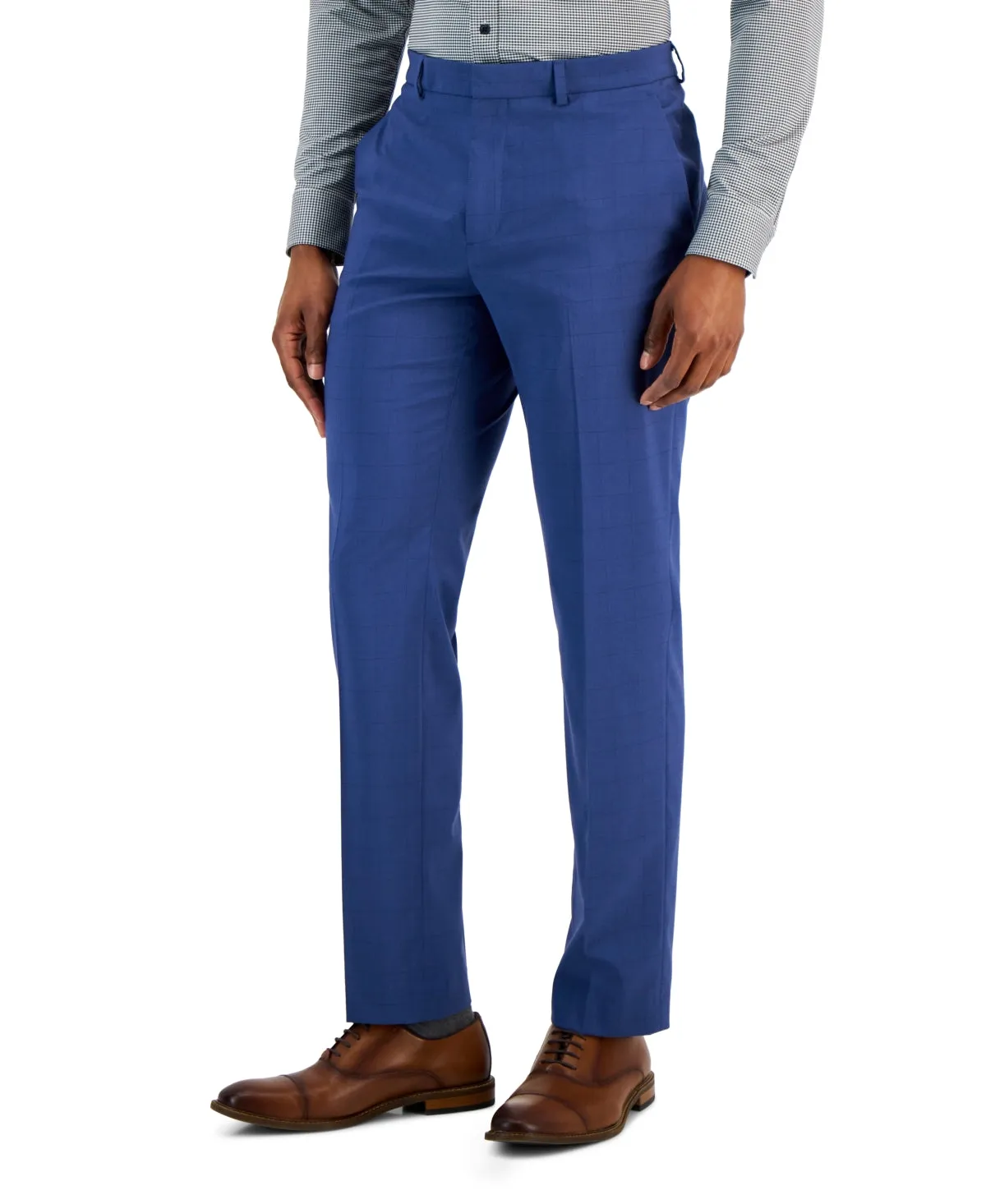 Perry Ellis Portfolio Men's Slim Fit Tonal Windowpane Dress Pants Blue 34 x 32