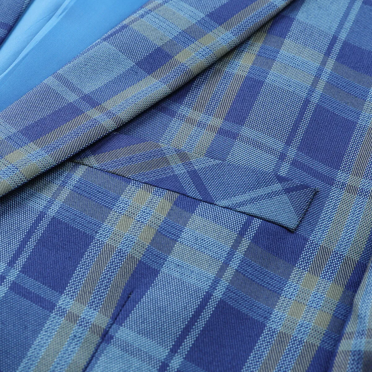 Plaid Stripe Suit Slim Fit 2-Piece Suit Light Blue