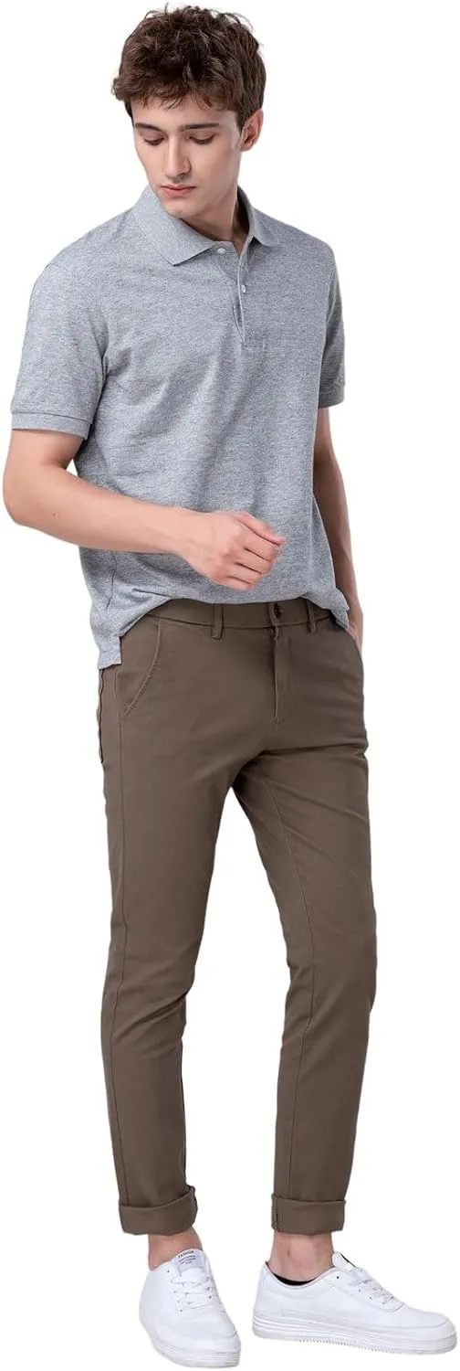 Plaid&Plain Men's Skinny Stretchy Khaki Pants Colored Pants Slim Fit Slacks Tapered Trousers