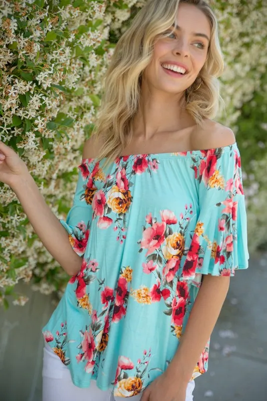 PLUS OFF SHOULDER RUFFLE SLEEVE TOP