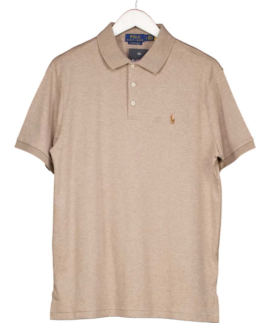 Polo Ralph Lauren beige Cotton Embroidered Logo Polo Shirt UK L