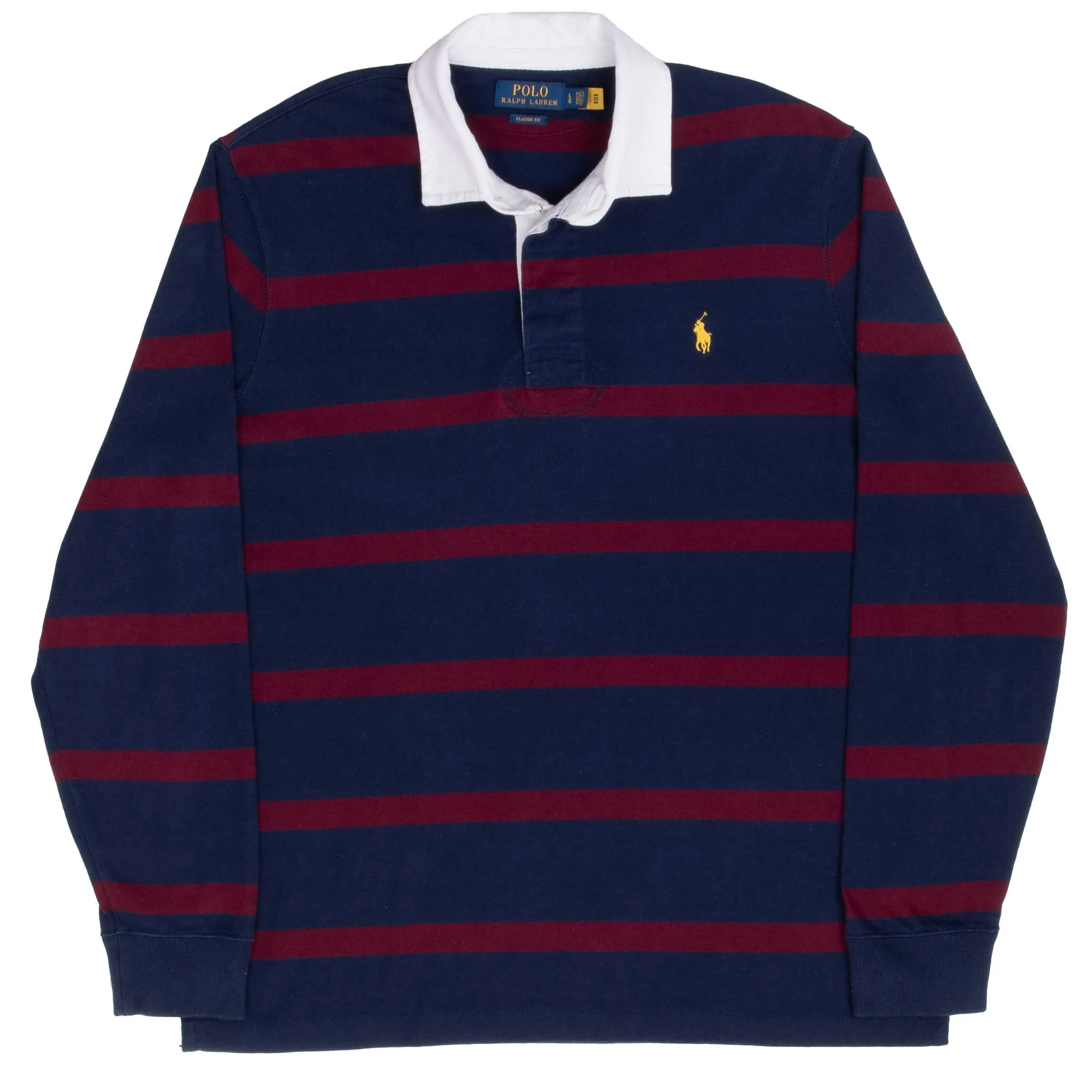 POLO RALPH LAUREN RED & BLUE STRIPED RUGBY POLO SHIRT SIZE LARGE