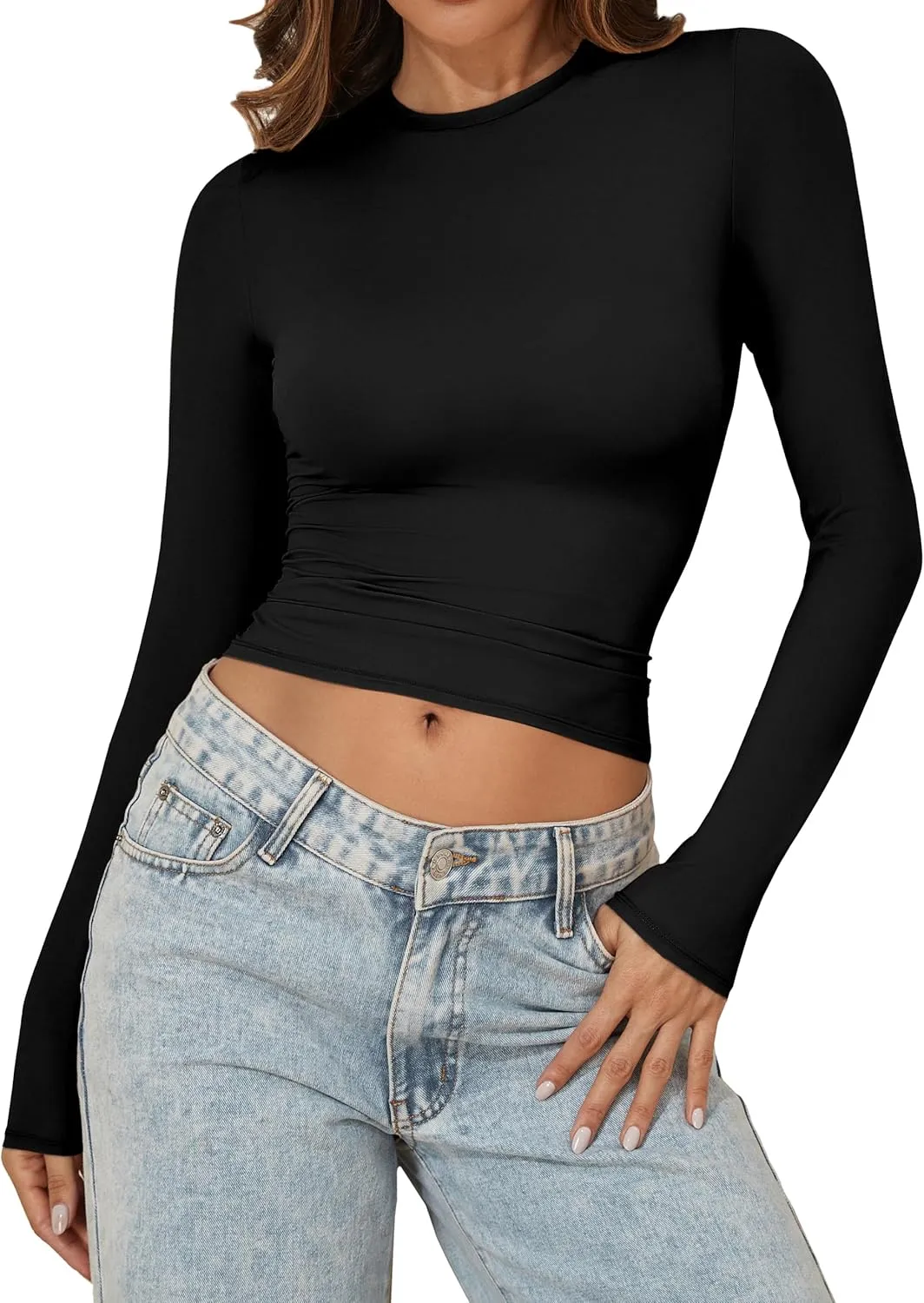 PrettyGuide Women's Long Sleeve Shirts Crew Neck Fall Fashion Basic Tee Undershirt Thermal Tee Shirt