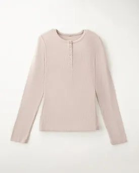 Ribbed Knit Henley Top | Long-Sleeve Shirt with 6 Buttons