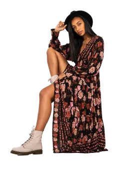 Rows Of Roses Maxi Dress in Black Combo