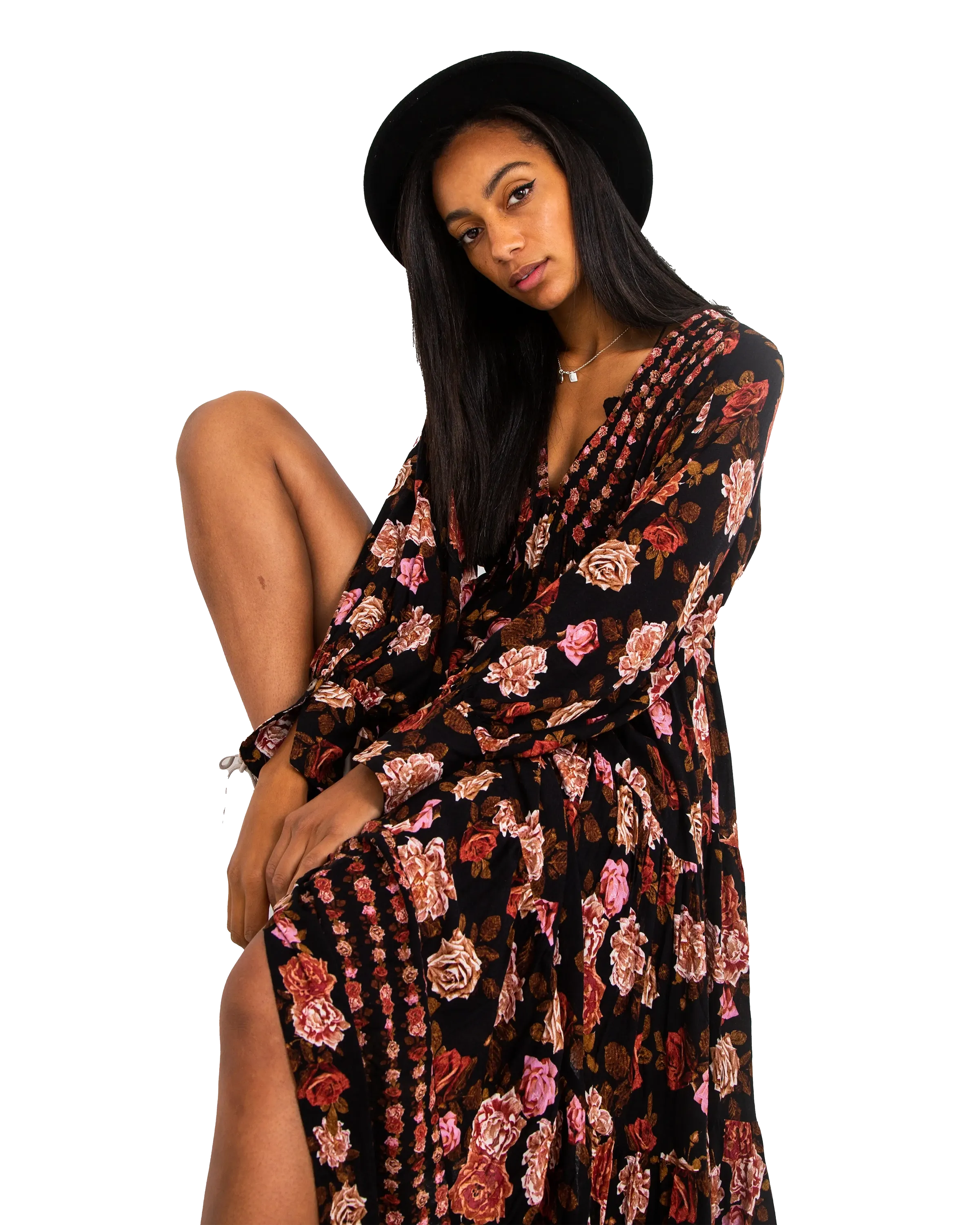 Rows Of Roses Maxi Dress in Black Combo