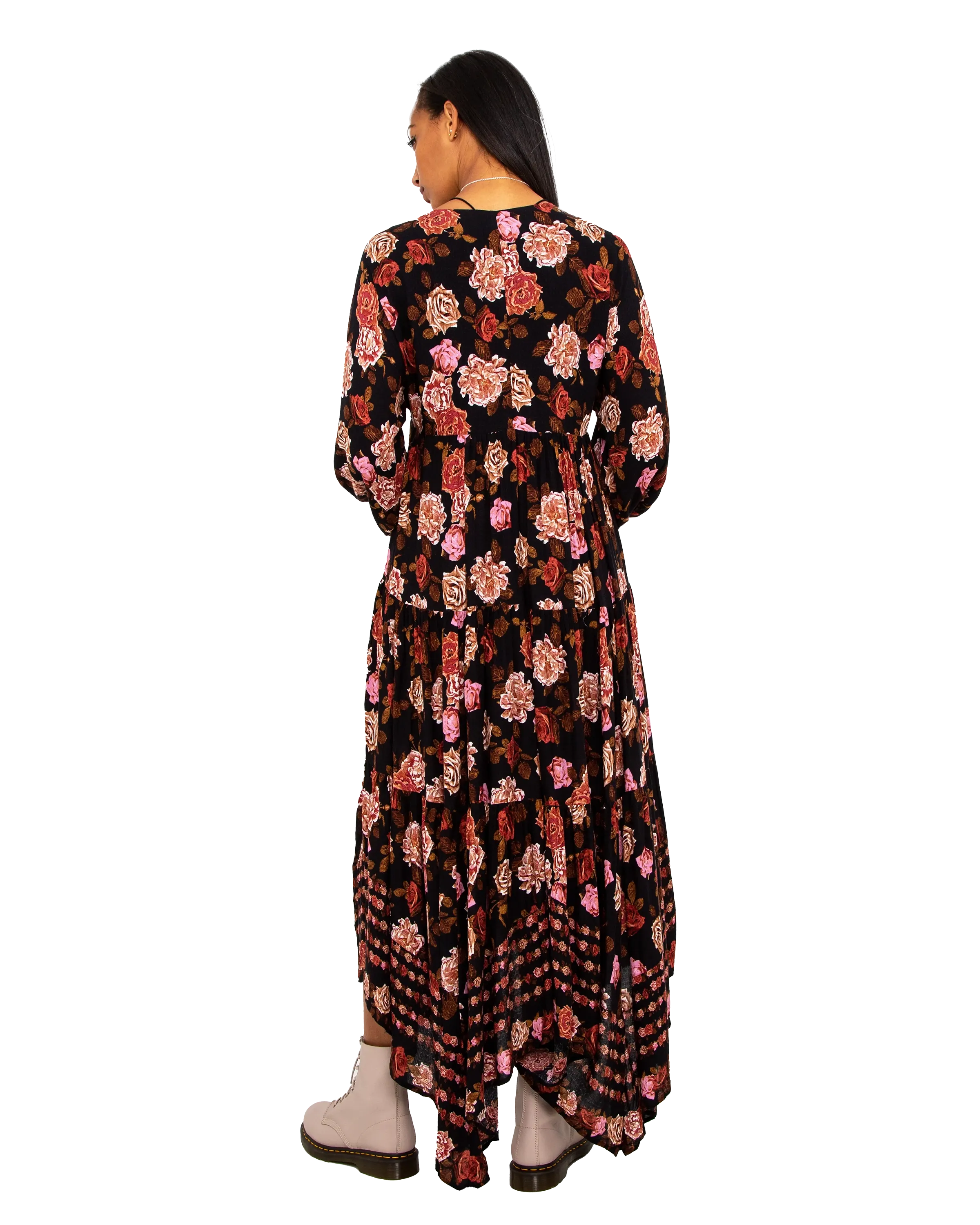 Rows Of Roses Maxi Dress in Black Combo