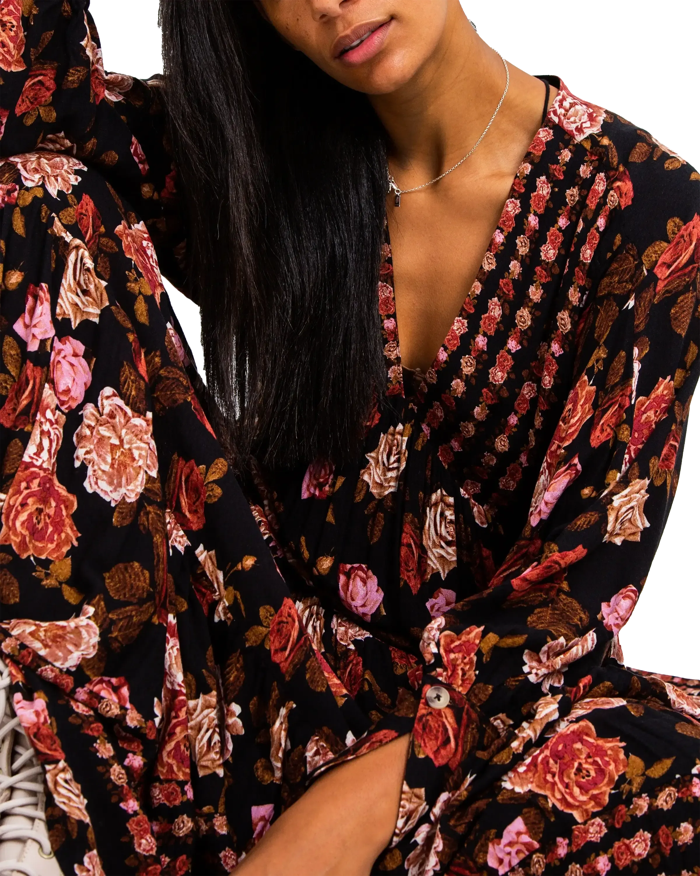 Rows Of Roses Maxi Dress in Black Combo