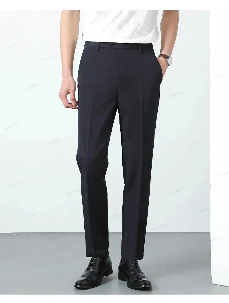 Spring Summer Suit Pants Men Business Smooth Slim Business Office Social