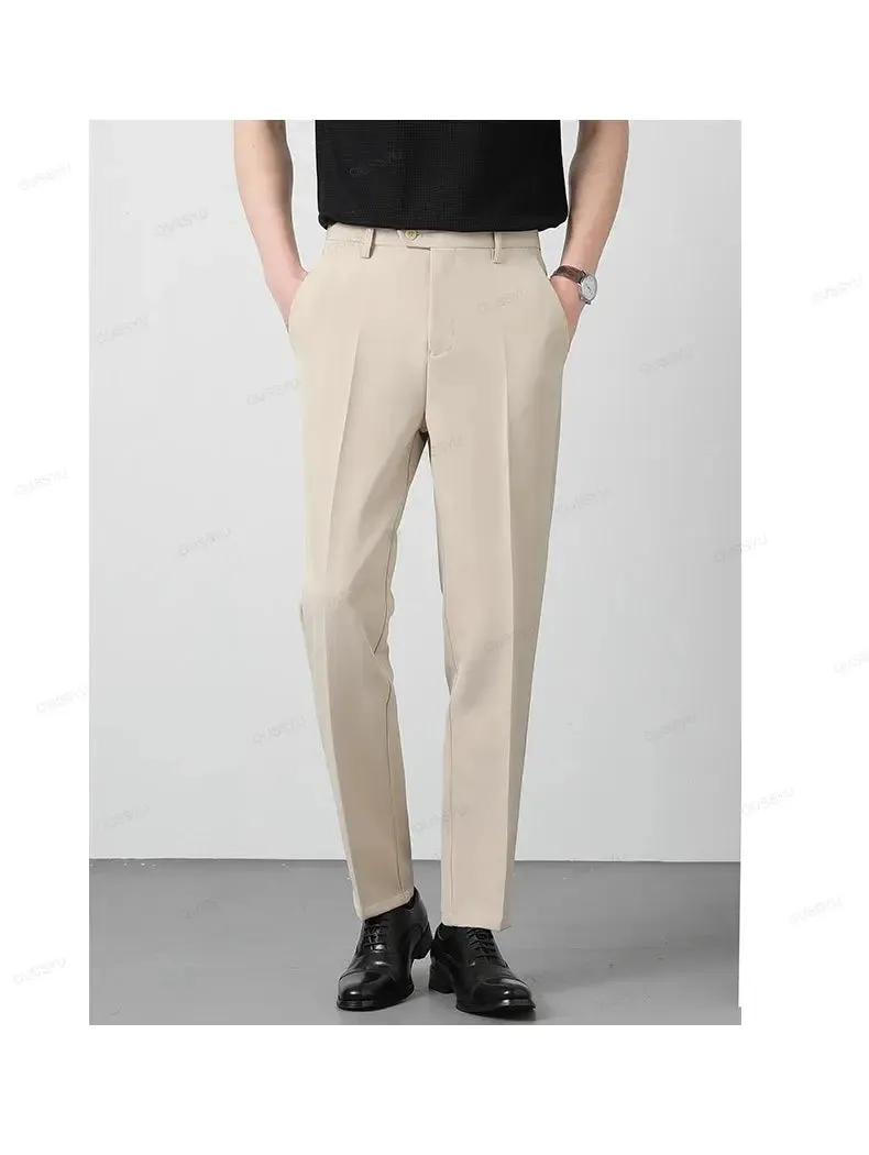 Spring Summer Suit Pants Men Business Smooth Slim Business Office Social