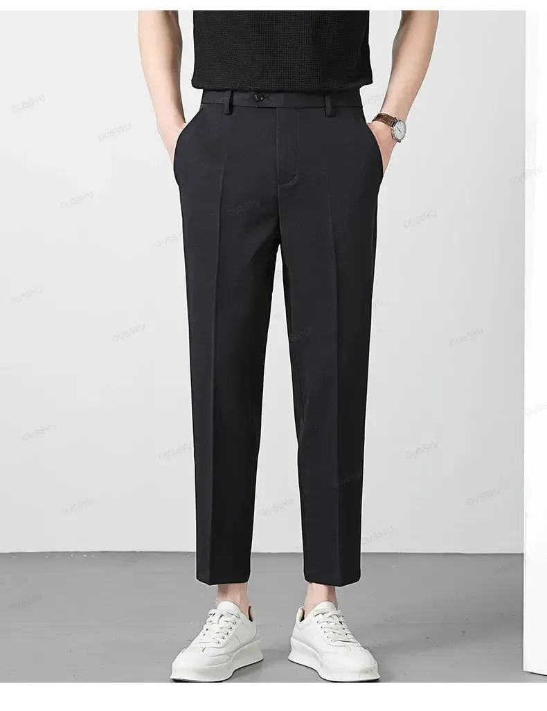 Spring Summer Suit Pants Men Business Smooth Slim Business Office Social