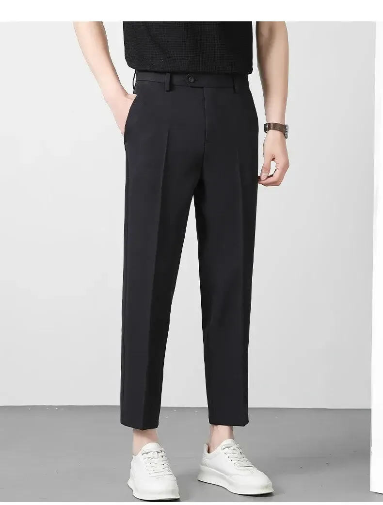 Spring Summer Suit Pants Men Business Smooth Slim Business Office Social