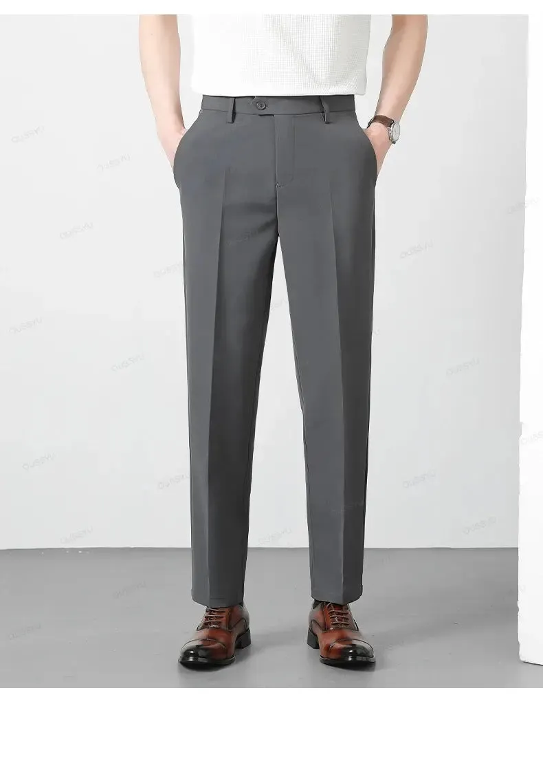 Spring Summer Suit Pants Men Business Smooth Slim Business Office Social