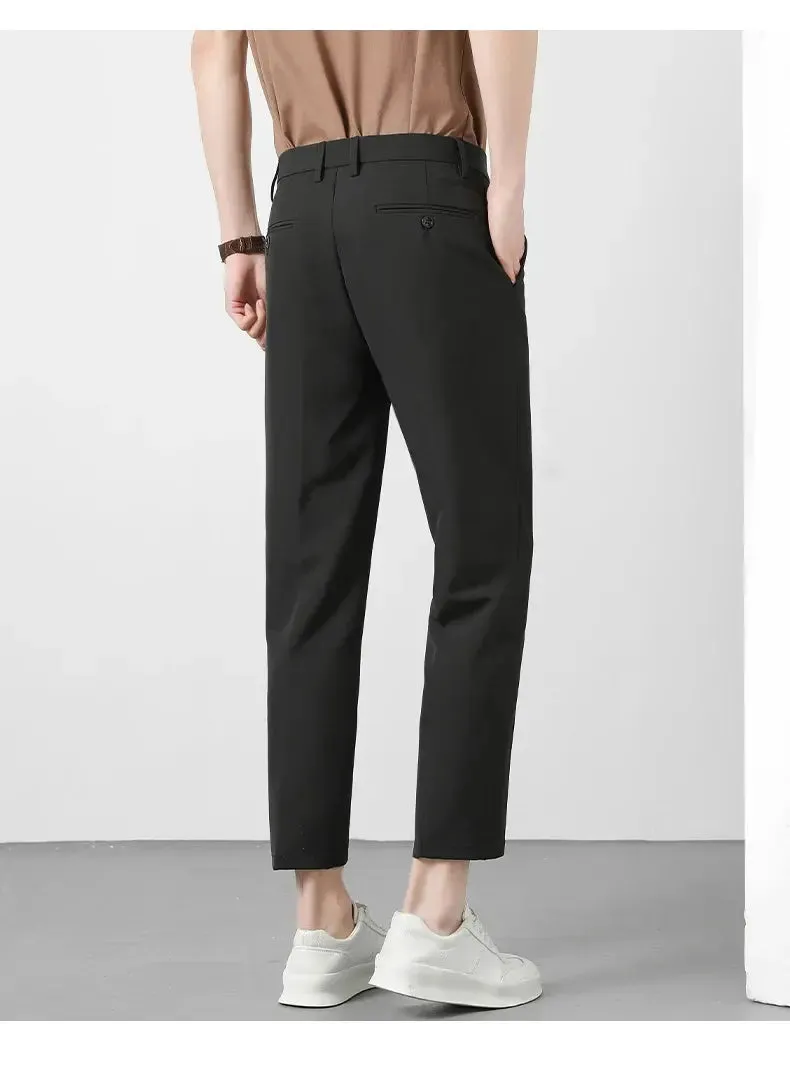 Spring Summer Suit Pants Men Business Smooth Slim Business Office Social