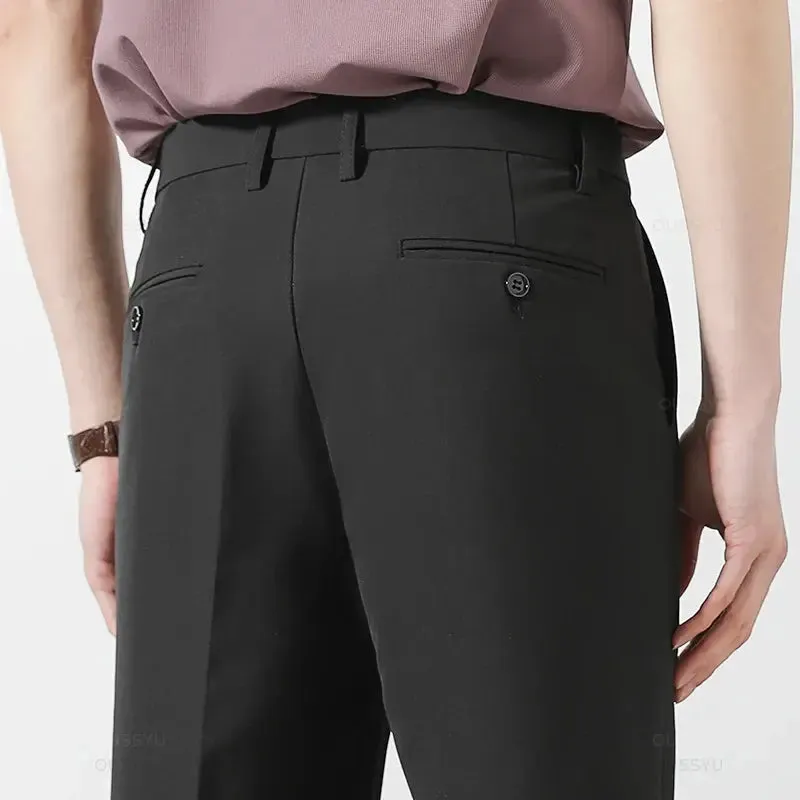 Spring Summer Suit Pants Men Business Smooth Slim Business Office Social