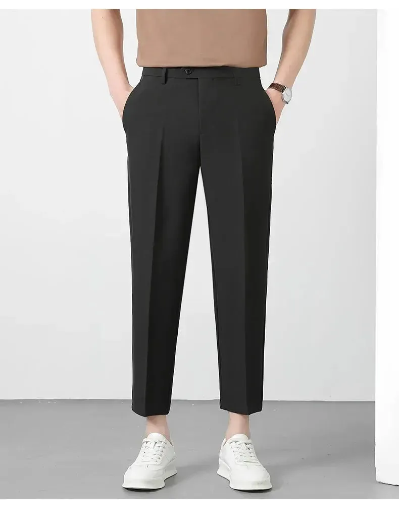 Spring Summer Suit Pants Men Business Smooth Slim Business Office Social
