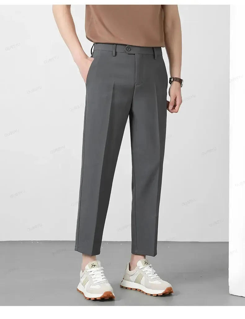 Spring Summer Suit Pants Men Business Smooth Slim Business Office Social